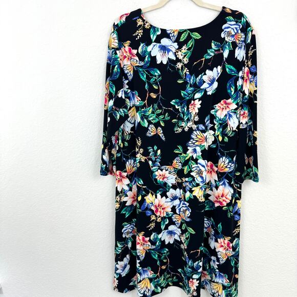 Chico's Women's Floral Butterfly Jersey Midi Dress Black Size 16 / 18 - Picture 5 of 7